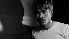 Men Actors Ian Somerhalder grayscale white shirts