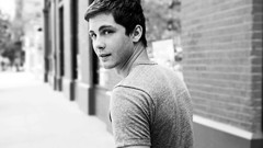 Men Actors logan lerman looking back grayscale