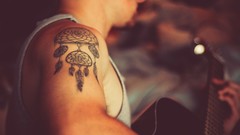 Men arm guitars tattoos dreamcatchers