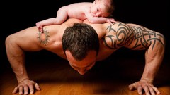 Men baby training tattoos push-ups