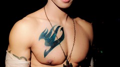 Men chest muscle asians tattoos fairy tail cosplay abs Grey 