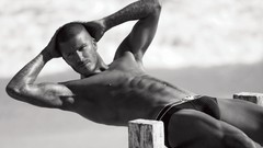 Men David Beckham models topless muscular