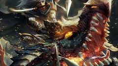 Men Dragons white hair spears artwork legend of the cryptids 