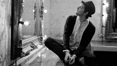 Men hats Actors sitting jim sturgess mirrors grayscale light 