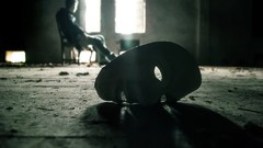 Men masks sunlight dark side artwork empty room