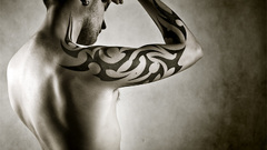 Men monochrome tribal tattoo