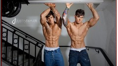 Men muscles twins tattoos underwear Gay abs pecs