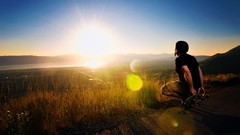 Men skateboards sunlight