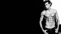 Men topless grayscale muscles