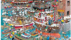 Mess puzzle Boats cartoons drawings Docks