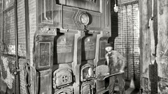 Michigan machinery USA worker shovel historic grayscale Amin 