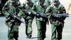 Military gas masks soldiers