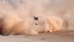 Military Helicopters dust vehicles