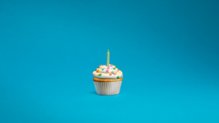 Minimalism blue background digital art cake happy birthday food