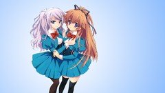 Mix Trap blue background long hair anime girls blue eyes 