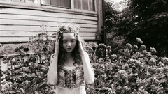 Monochrome fashion models window panes girls in nature hands on 