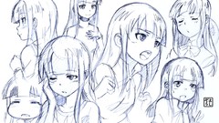 Monochrome long hair anime girls sketches Working!! (Anime) 