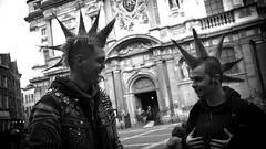 Monochrome urban lifestyle laughing man Punks