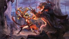 Monsters anime girls artwork forsaken world fantasy art