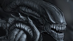 Monsters paintings monochrome science fiction xenomorph fantasy 