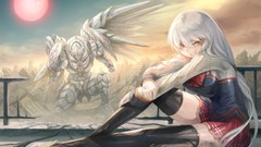 Moon Anime white hair clothes anime girls yellow eyes mecha 