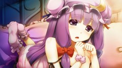 Moon beds anime girls touhou patchouli knowledge violet eyes 