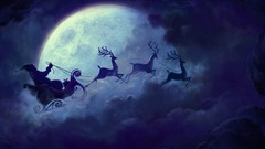 Moon Christmas flying silhouettes santa claus reindeer
