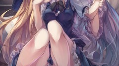 Moon dress hats socks sitting bows blondes long hair anime 