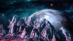 Moon Halloween planets science fiction outer space digital art 