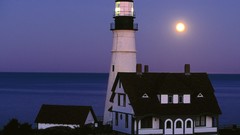 Moon rise Maine Portland lighthouses