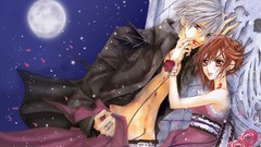 Moon roses Anime flower petals vampire knight night sky yuki 