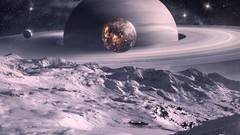 Moon Saturn planets science fiction outer space digital art qauz