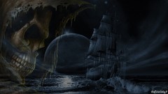 Moon ships Ghost Ship ghosts skulls digital art