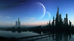 Moon sunset clouds City