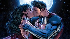 Moon superman Wonder Woman kissing superheroes dc comics Man of 