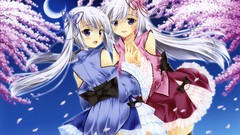 Moon twins long hair anime girls lolita fashion gray hair 