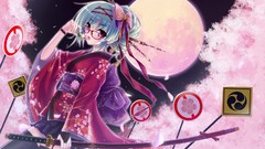 Moon weapons Katana Anime glasses Swords blue hair anime girls 