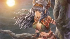 Moon wings feathers gloves long hair idolmaster night sky 