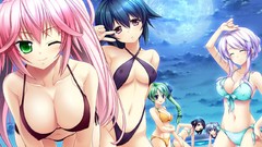 Moon wink green hair gray hair black hair game cg cleavage 