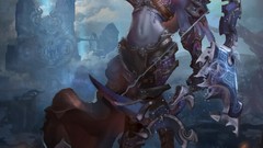 Moon woman armor red eyes bows warcraft dark skin artwork 