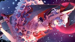 Moon woman wings dress hats red eyes bows blue hair smiling 