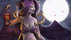 Moon woman wings flower petals purple hair League of Legends 