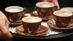 Morning Tables drinks cappuccino cups waitress spoons