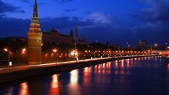 Moscow Kremlin Russia rivers cityscapes night sky