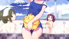 Mountains bath blush anime girls blue eyes purple hair nude 