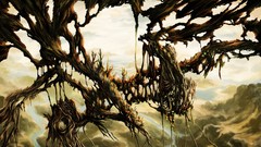 Mountains branches Holes rivers surreal artwork fantasy art 