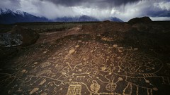 Mountains clouds California ground Petroglyphs