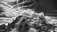 Mountains clouds grayscale monochrome