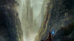 Mountains dark woman castle Castles artwork magick fantasy art