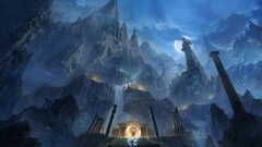 Mountains fantasy art moon night artwork Saint Seiya athens